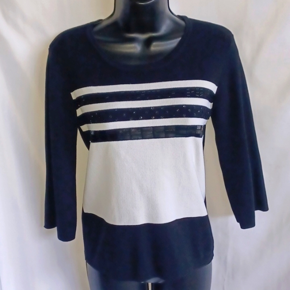 Lisa International Vintage Knit Sweater Beaded M, 16" PTP, 23" L